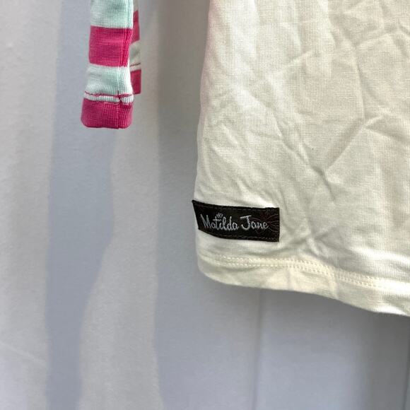 NWT MATILDA JANE M Anytime PJ Top 30685P Raglan Long Sleeve Stripe White Pink - Picture 7 of 12